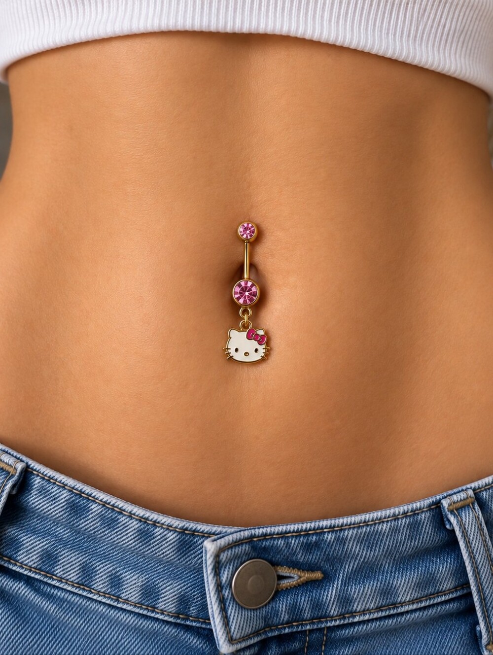 Hello Kitty Pink Gem Dangle Belly Button Ring 14G NWT